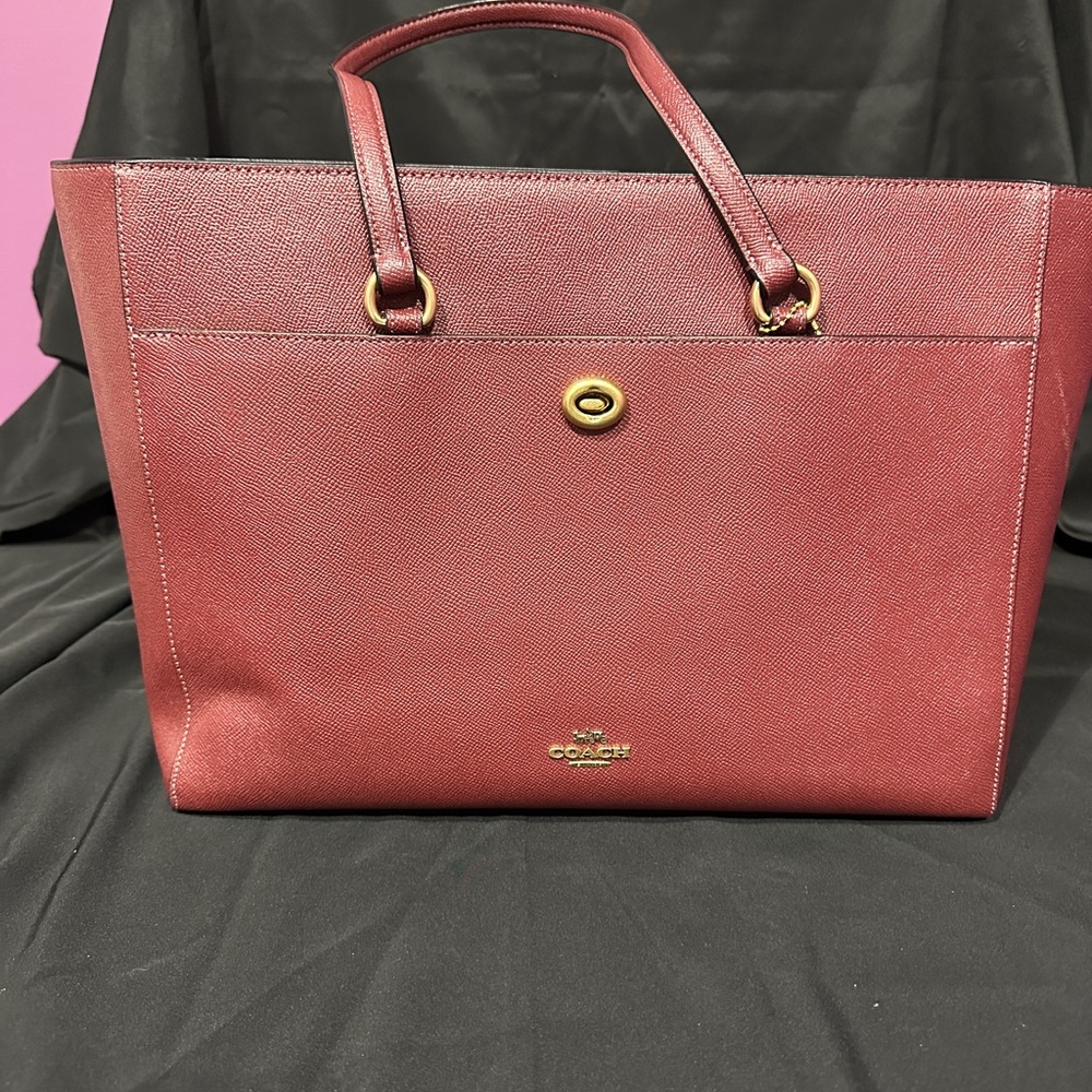Coach Burgundy Pebble Leather Folio Large Tote (78246)